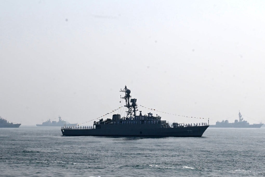 Iranian warship IRIS Dena is seen in the Bay of Bengal during the International Fleet Review held at Visakhapatnam, India, on February 18. Photo: AP