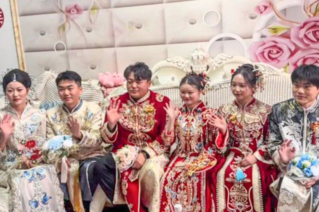 Triplet Chinese brothers, who grew up inseparable and shared clothes, beds and schooling, held their weddings on the same day Photo: Weibo