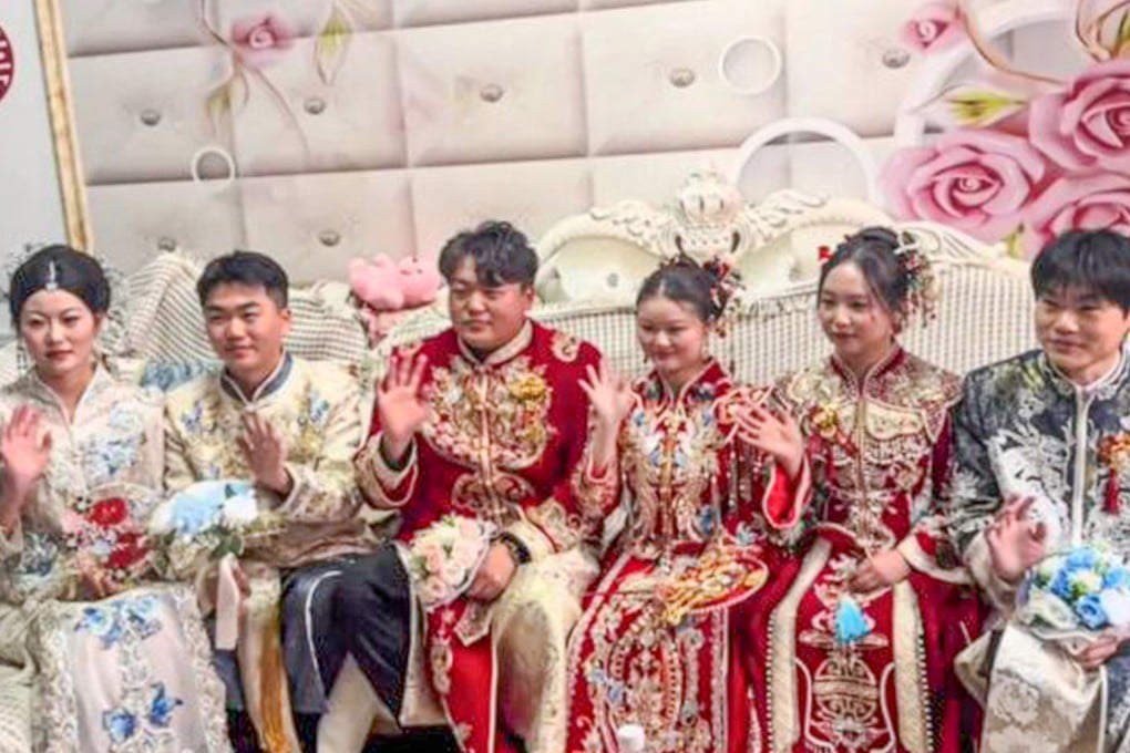 Triplet Chinese brothers, who grew up inseparable and shared clothes, beds and schooling, held their weddings on the same day Photo: Weibo