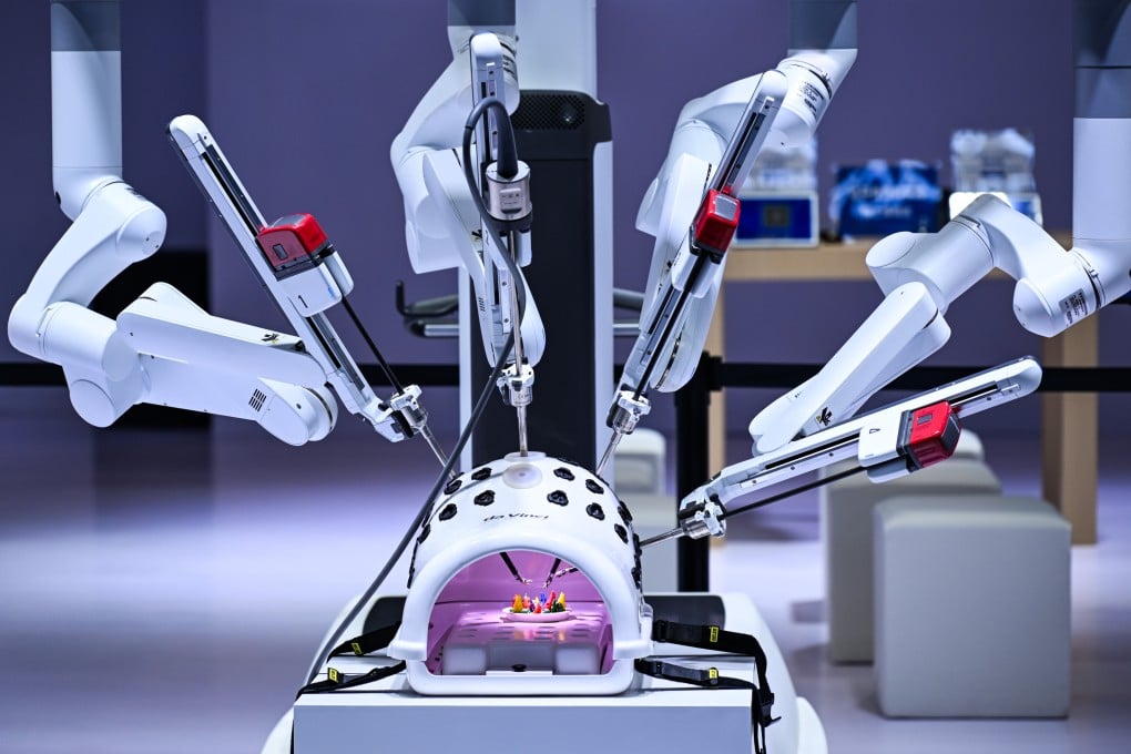 A surgical robotic demonstration is seen during an exhibition for medical equipment last March in China’s Chongqing. Photo: Xinhua