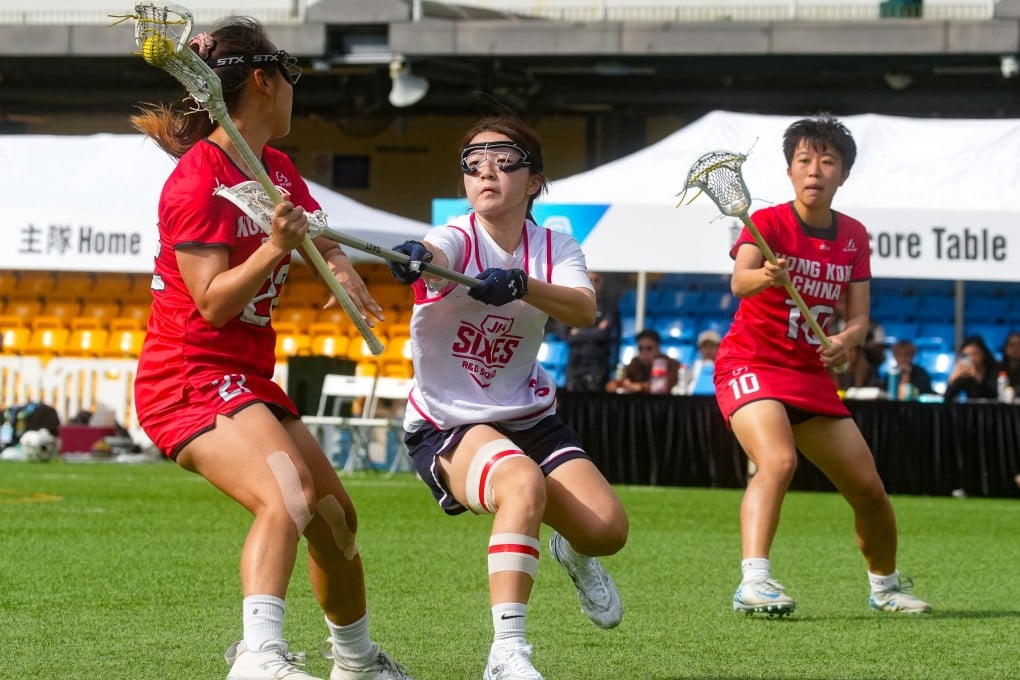 Hong Kong (red) playing against JLA Sixes in the women’s bronze medal game at last year’s Hong Kong International Lacrosse Sixes at Hong Kong Football Club, Happy Valley. Photo: Sun Yeung