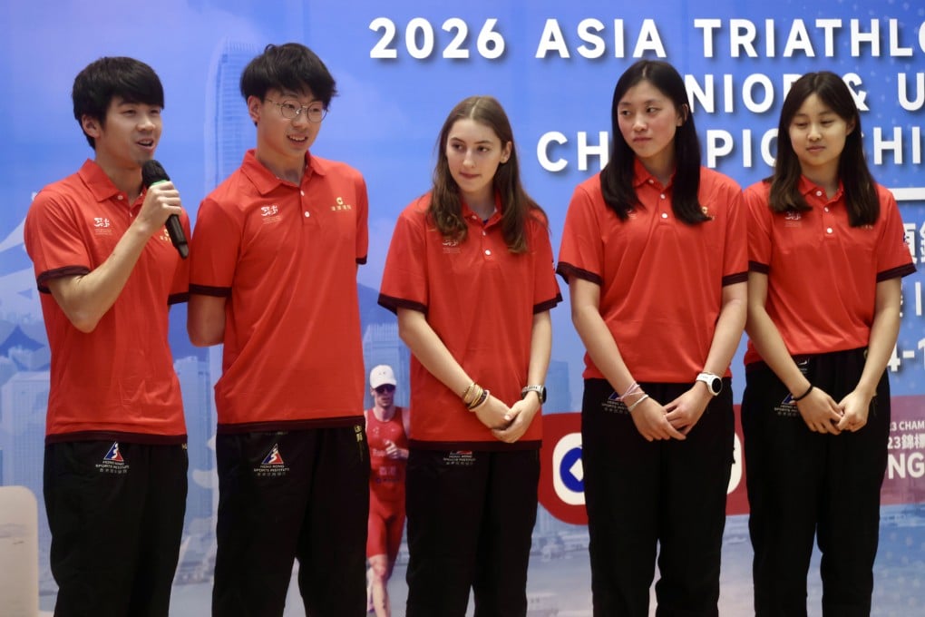 Hong Kong triathletes (from left) Yip Tak-long, Dominic Carson, Sarah Modiano, Wong Lok-tung, and Heidi Ng. Photo: Jonathan Wong