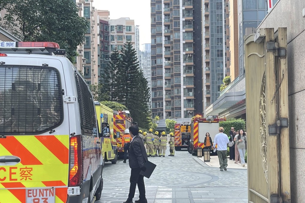 Officers arrive at the scene after a fire broke out in the flat. Photo: Handout