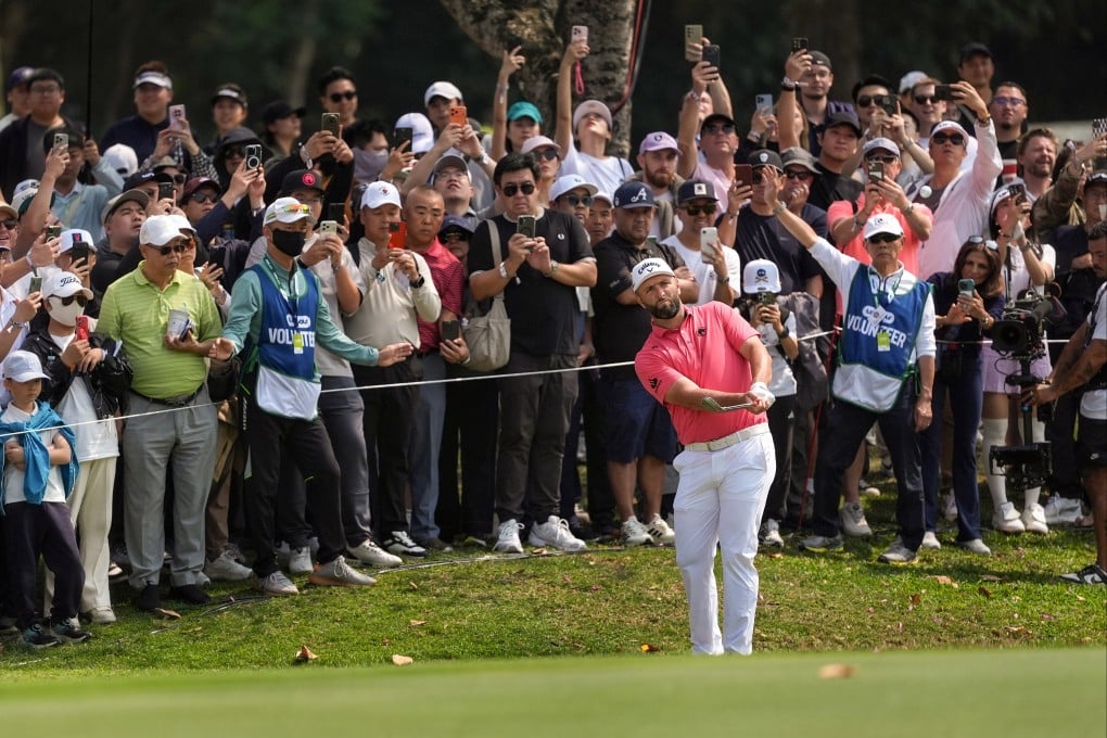 Jon Rahm, who was followed around by a large crowd, is in a three-way tie at the top of the leaderboard after day three. Photo: Elson Li