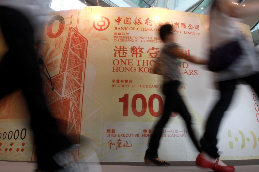 The Hong Kong dollar is pegged against the US dollar between a range of 7.75 to 7.85. Photo: Felix Wong