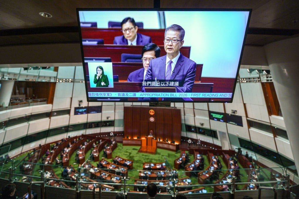 Financial Secretary Paul Chan delivers his budget address at the Legislative Council. Photo: Eugene Lee