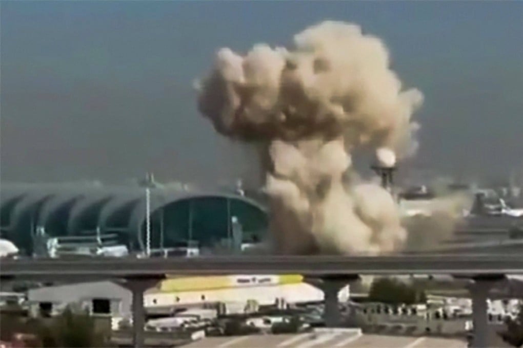 Smoke rising from the Dubai International Airport during attacks from Iran on Saturday. Photo: UGC/AFP