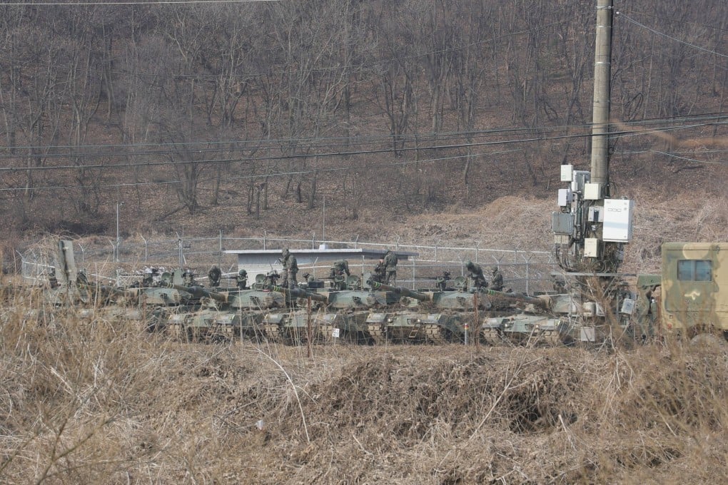 South Korean tanks at a training ground in Paju as South Korea and the US begin annual joint springtime military exercises. Photo: Yonhap via dpa