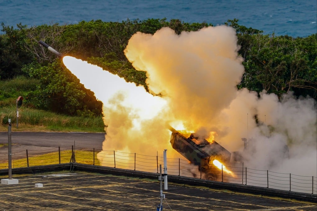A missile is fired from a High Mobility Artillery Rocket System (Himars) during a military drill in Pingtung, Taiwan, on May 12, 2025. Photo: EPA-EFE
