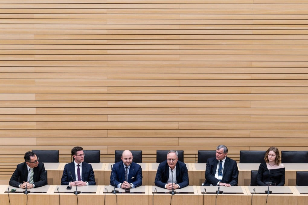 Candidates in the Baden-Wurttemberg state election attend a press conference in Stuttgart after the release of exit polls on March 8. Photo: AFP