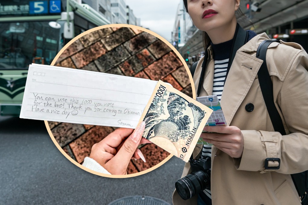 A Japanese girl offered a 1,000 yen (US$6) note to a Chinese tourist struggling to pay her bus fare. The tourist was moved and chose to keep the money as a souvenir. Photo: SCMP composite/Shutterstock/RedNote