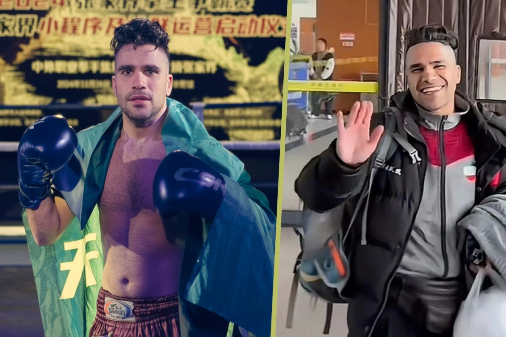 A 33-year-old boxing coach from Iran left his secure job in China to return to Tehran and be with his family due to the war. Photo: SCMP composite/Douyin