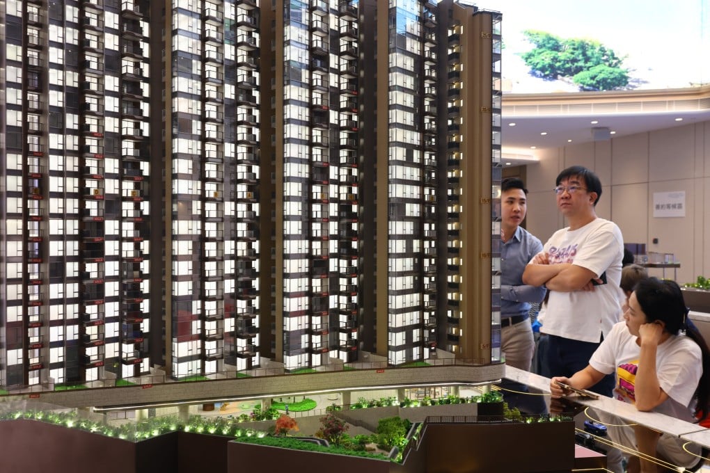 Potential homebuyers visit a development sales office in Hong Kong on November 15, 2025. Photo: Dickson Lee