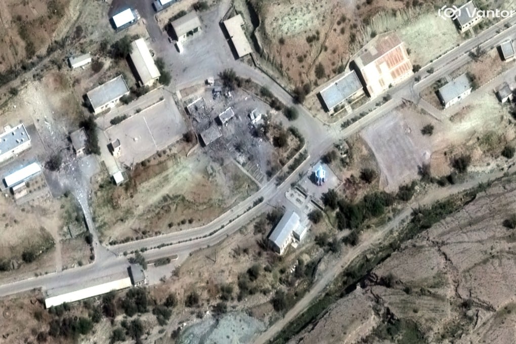 Damaged buildings following air strikes at the Khorgu missile base on Monday in Khorgu, Iran. Photo: Vantor via AP