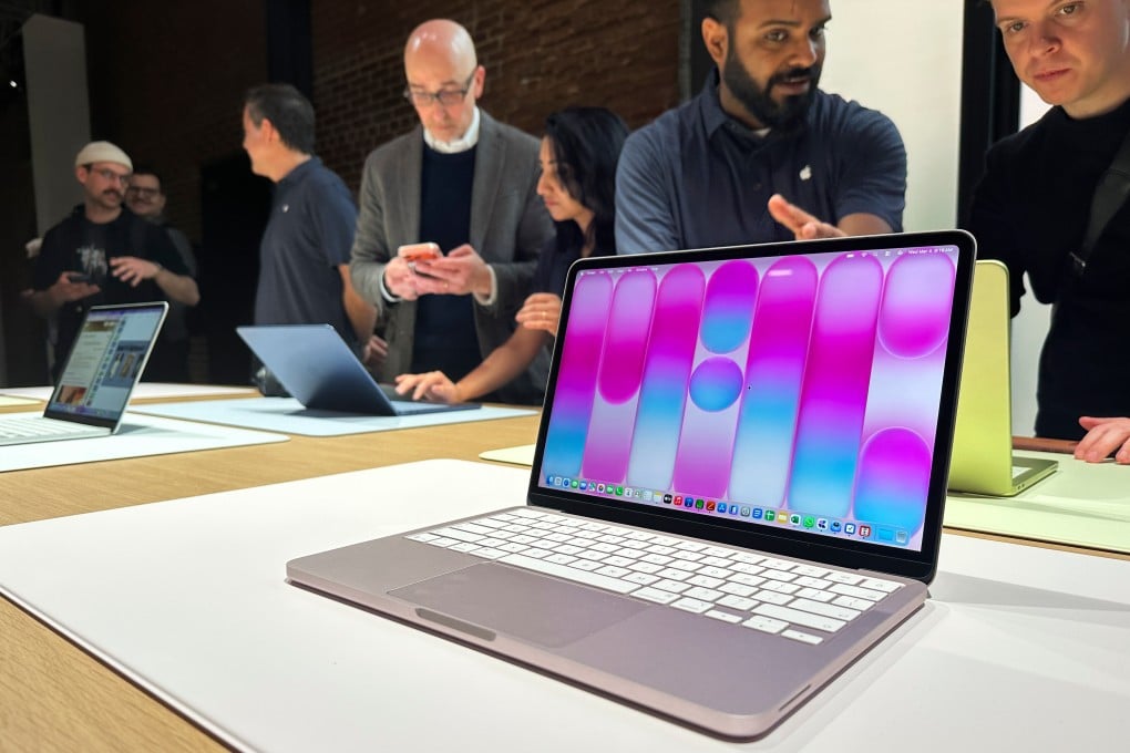 Apple’s first budget laptop, the MacBook Neo, on display at an event in New York. Photo: AP