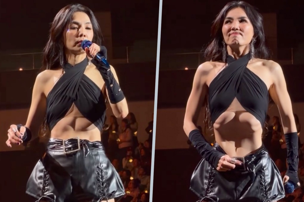 Taiwanese singer Ella Chen has sparked controversy by demonstrating her “vacuum belly” technique during a concert.  Photo: SCMP composite/Douyin