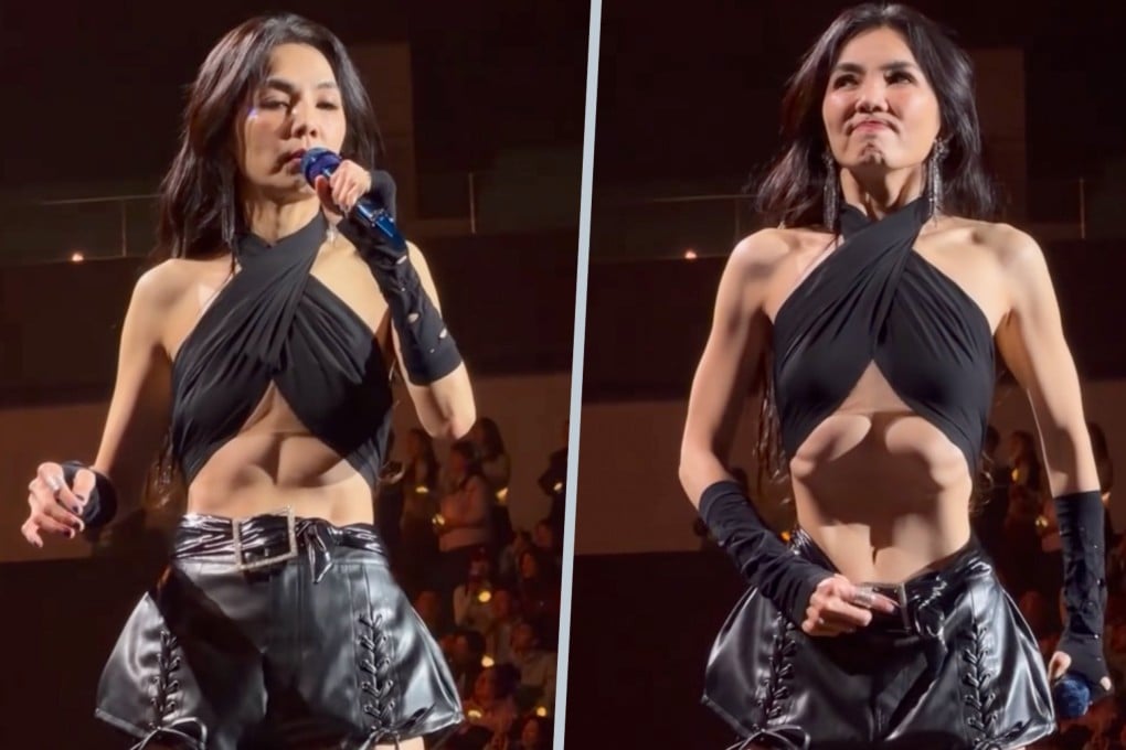 Taiwanese singer Ella Chen has sparked controversy by demonstrating her “vacuum belly” technique during a concert. Photo: SCMP composite/Douyin