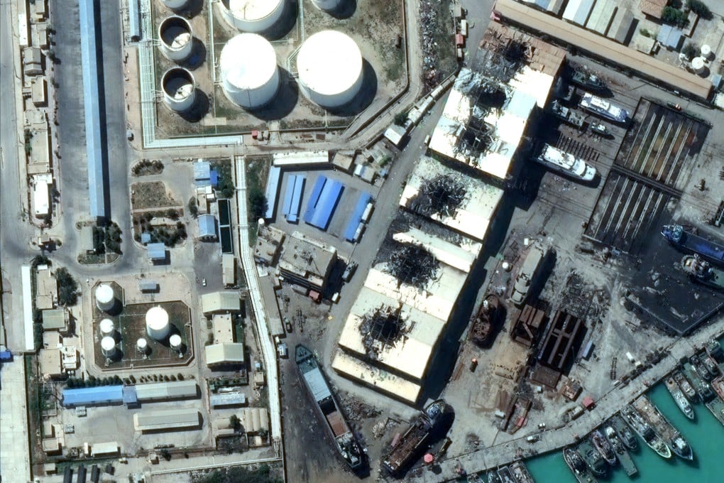 A satellite image showing damage at naval facilities in Bushehr, Iran on March 7. Photo: Vantor via Reuters