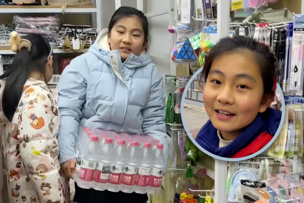 A 12-year-old girl in China used her lai see money and savings to buy a stationery shop and then hired her mother to run it for her. Photo: SCMP composite/Douyin