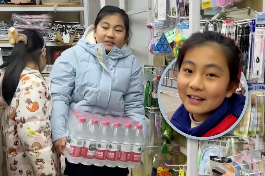 A 12-year-old girl in China used her lai see money and savings to buy a stationery shop and then hired her mother to run it for her. Photo: SCMP composite/Douyin
