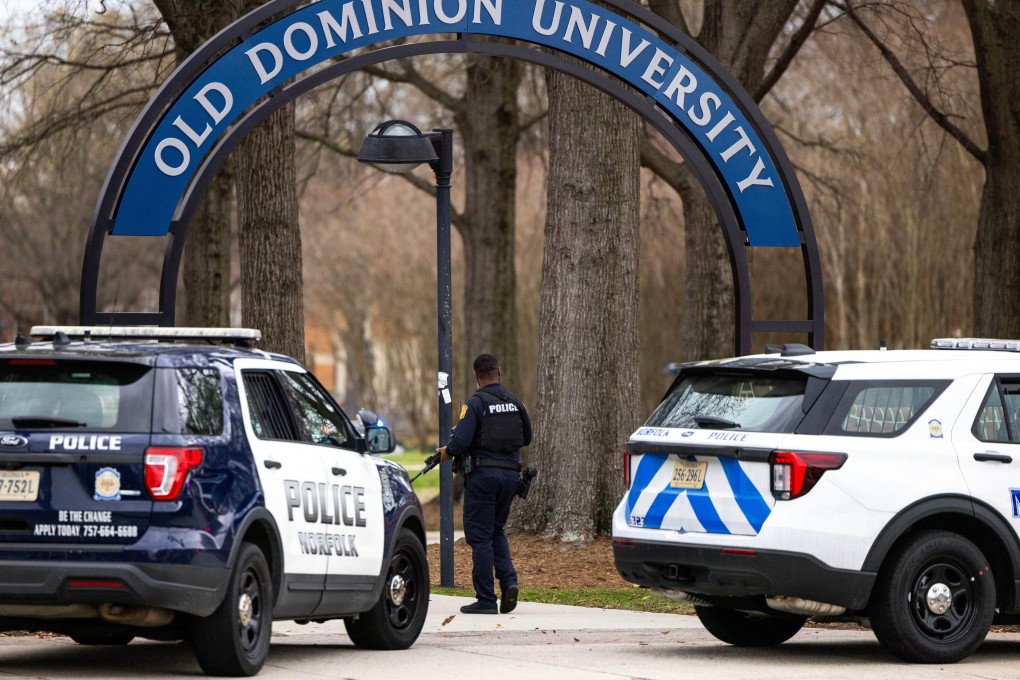 Police outside  Old Dominion University after reports of an active shooter on Thursday, in Norfolk, Virginia. Photo: The Virginian-Pilot via AP