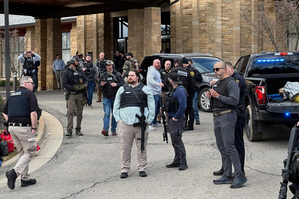 Police respond to reports of a shooting at Temple Israel Synagogue in West Bloomfield, Michigan on Thursday. Photo: AP