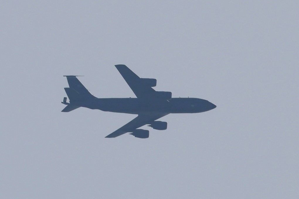 A US Air Force Boeing KC-135 Stratotanker aerial-refuelling aircraft flies over Tel Aviv on March 4. On Thursday, a US KC-135 aircraft crashed in western Iraq . Photo: AFP