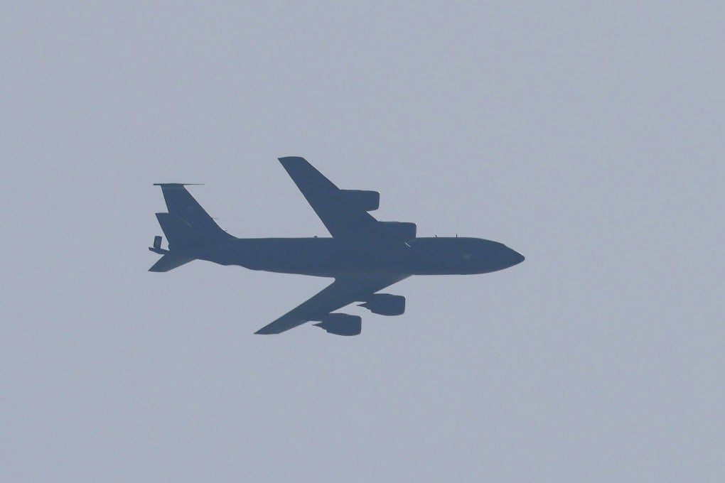 A US Air Force Boeing KC-135 Stratotanker aerial-refuelling aircraft flies over Tel Aviv on March 4. On Thursday, a US KC-135 aircraft crashed in western Iraq . Photo: AFP