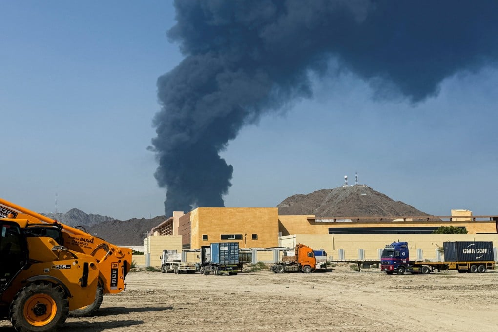 Smoke rises in the Fujairah oil industry zone, caused by debris after interception of a drone by air defences, according to the Fujairah media office, amid the US-Israel conflict with Iran, in Fujairah, the United Arab Emirates, on Saturday. Photo: Reuters