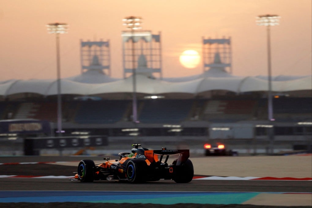 McLaren’s Lando Norris does a turn around the track during pre-season testing in Bahrain. Photo: Reuters