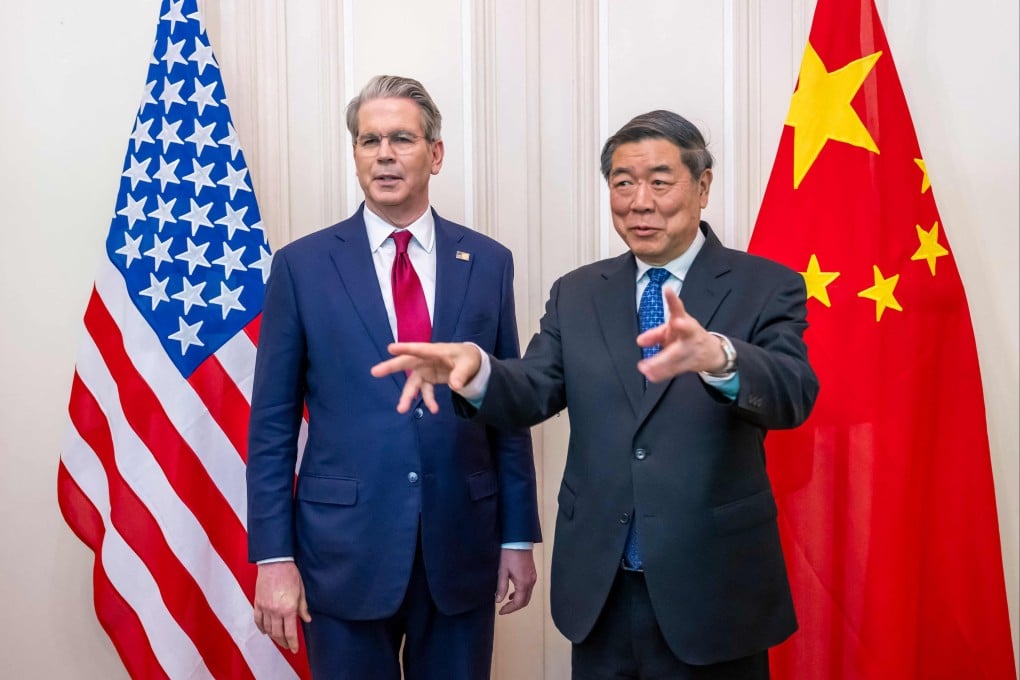 Chinese Vice-Premier He Lifeng (right) and US Treasury Secretary Scott Bessent attend an earlier round of trade talks in Geneva in May of last year. The two are meeting in Paris on Sunday. Photo: AFP / FDFA /Martial Trezzini