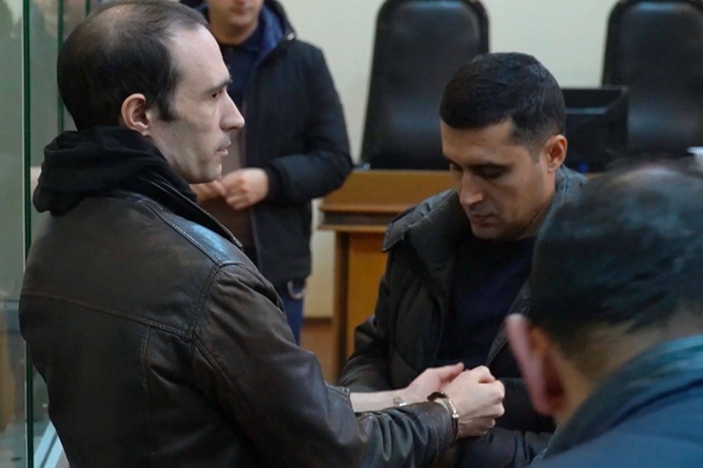 French national Martin Ryan (left) attends his trial on spy charges in Baku, Azerbaijan, on January 6. Photo: AFP