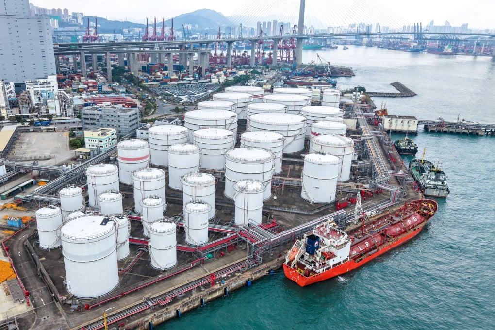 Oil storage tanks and oil tankers unloading at Tsing Yi depot, Hong Kong, on March 10. Photo: Sam Tsang