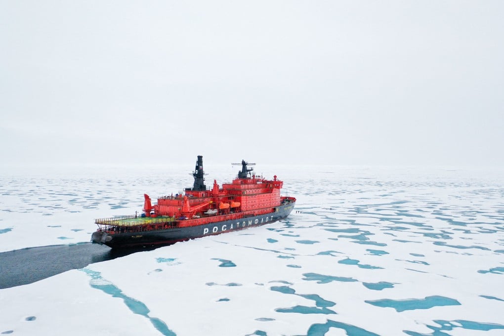 Russia’s 50 Years of Victory nuclear-powered icebreaker at the North Pole in August 2021. Photo: AFP