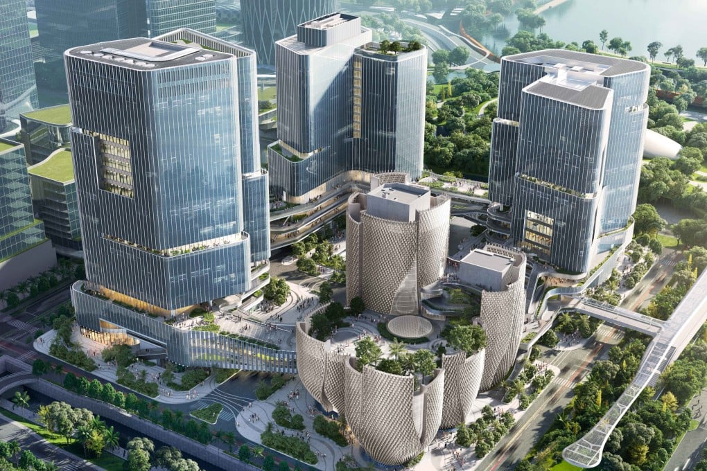 A computer-generated image of the M80 Campus in Shenzhen’s Houhai area. Rong Museum of Art is going to be one of four towers forming the M80 Campus. Photo: Buro Ole Scheeren