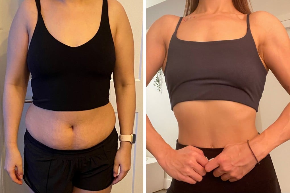 Jenny Yue in February 2021 (left) weighing nearly 78kg, and in January 2023 (right) when she was about 56kg. Having rapidly put on weight during the pandemic, Yue lost it again by eating more healthily and doing regular exercise. Photo: Jenny Yue