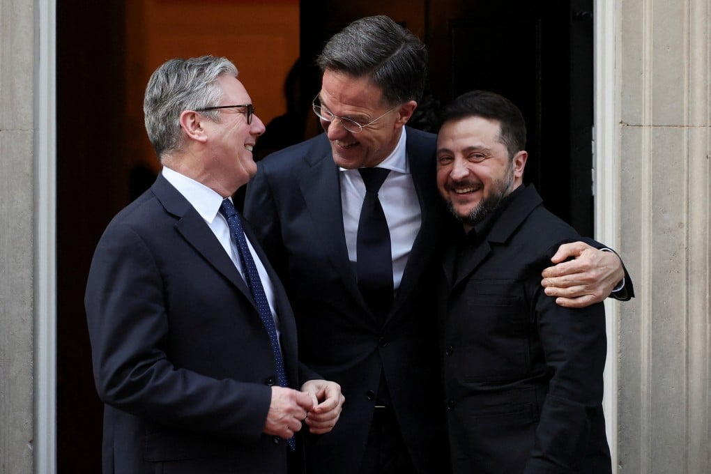 British Prime Minister Keir Starmer, Ukrainian President Volodymyr Zelensky and Nato Secretary General Mark Rutte at 10 Downing Street in London. Photo: Reuters