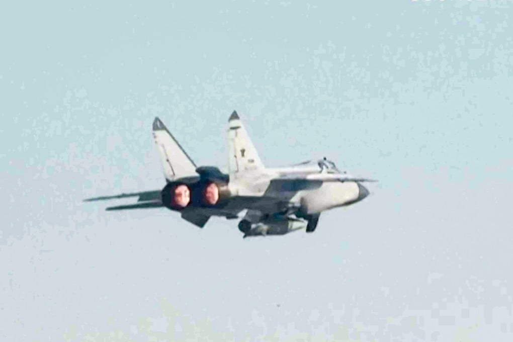 Footage of a Russian fighter jet carrying Kinzhal hypersonic missiles conducting exercises over the Sea of Japan, or East Sea. Photo: Handout
