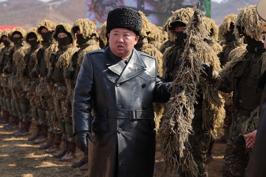 North Korean leader Kim Jong-un inspects a shooting competition to mark the army’s “Snipers’ Day” at a training base on March 3. Photo: KCNA/KNS/AFP/Getty Images/TNS
