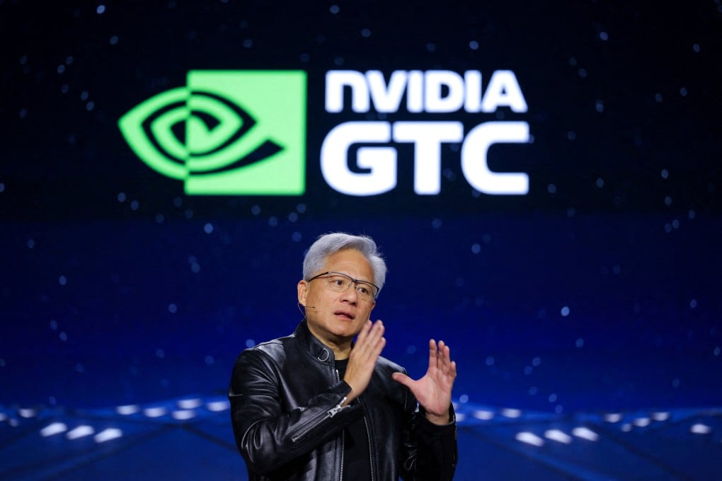 Nvidia CEO Jensen Huang at the Nvidia GTC global AI conference in San Jose, California on Tuesday. Photo: Reuters