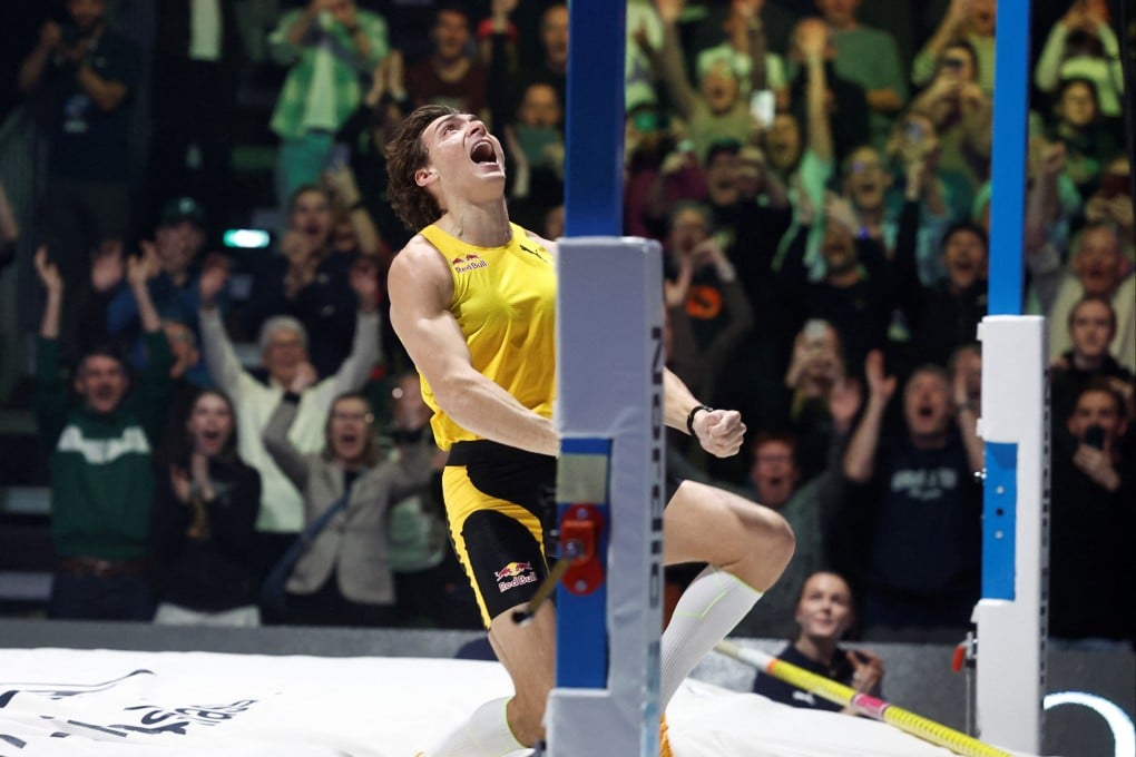 Armand Duplantis celebrates breaking the world record for the 15th time last week. Photo: Reuters