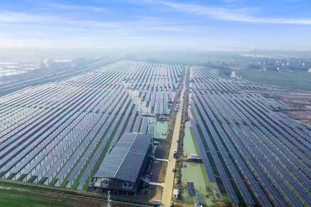A solar farm built by GLP on a fishery site in Suzhou, eastern Jiangsu province. Photo: Handout