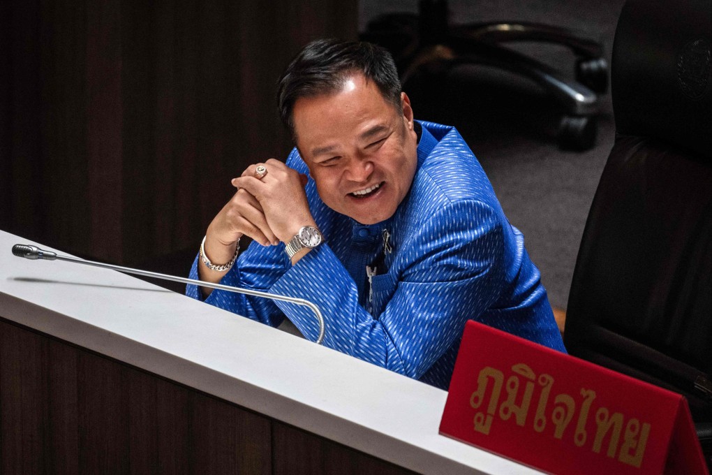 Thai Prime Minister Anutin Charnvirakul reacts at parliament in Bangkok on Thursday. Photo: AFP