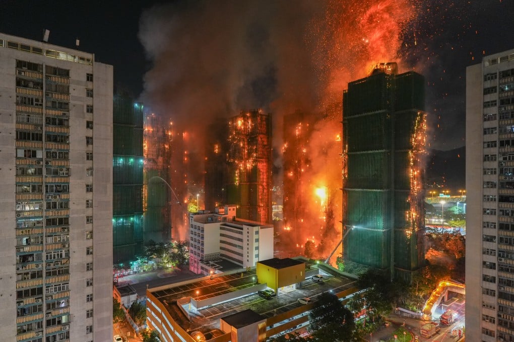 The fire at Wang Fuk Court quickly spread to seven buildings. Photo: Eugene Lee