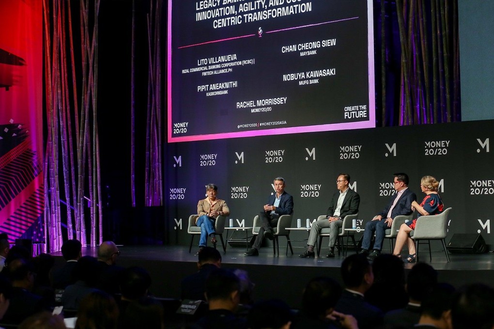 Keynote speakers from Mitsubishi UFJ Financial Group, Maybank, Kasikornbank and Rizal Commercial Bank Corporation at a panel discussion at Money20/20 Asia 2025.