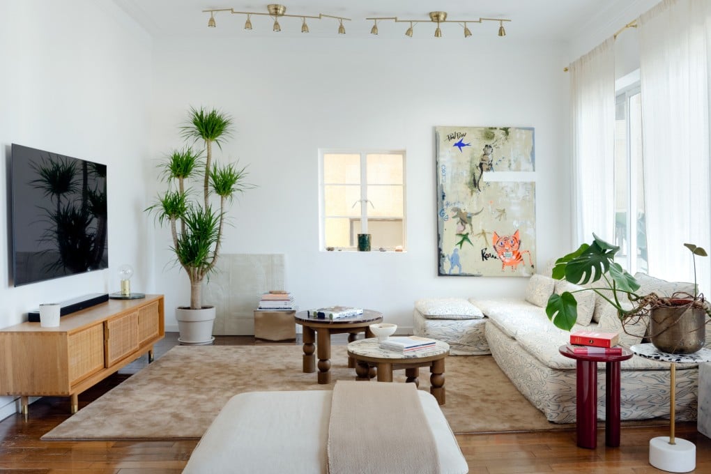 The living room of the Mid-Levels home of muralist and street artist Elsa Jeandedieu. Photo: Eugene Chan, Styling: Flavia Markovits