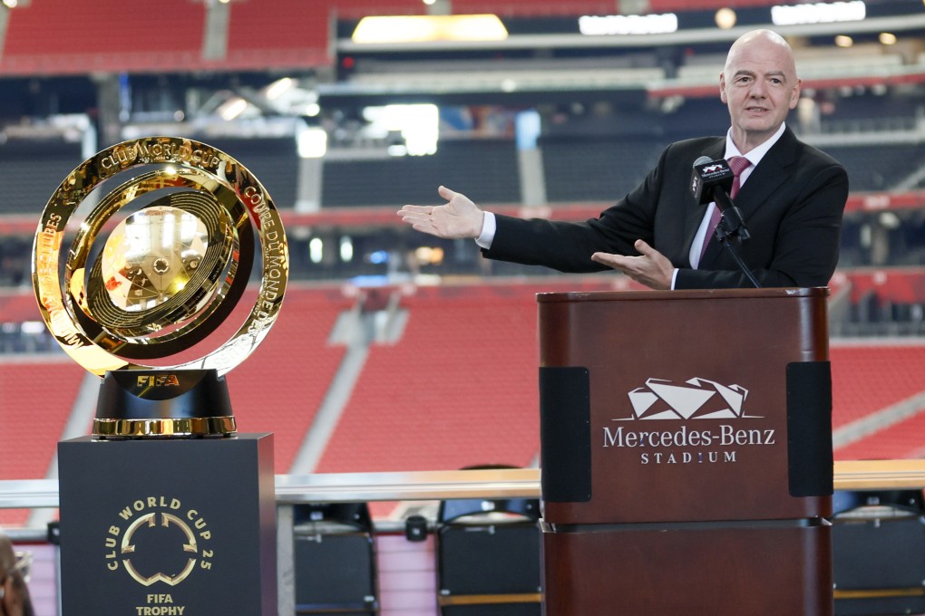 Fifa president Gianni Infantino with the Club World Cup trophy, which was held in Atlanta last year. Photo: AP
