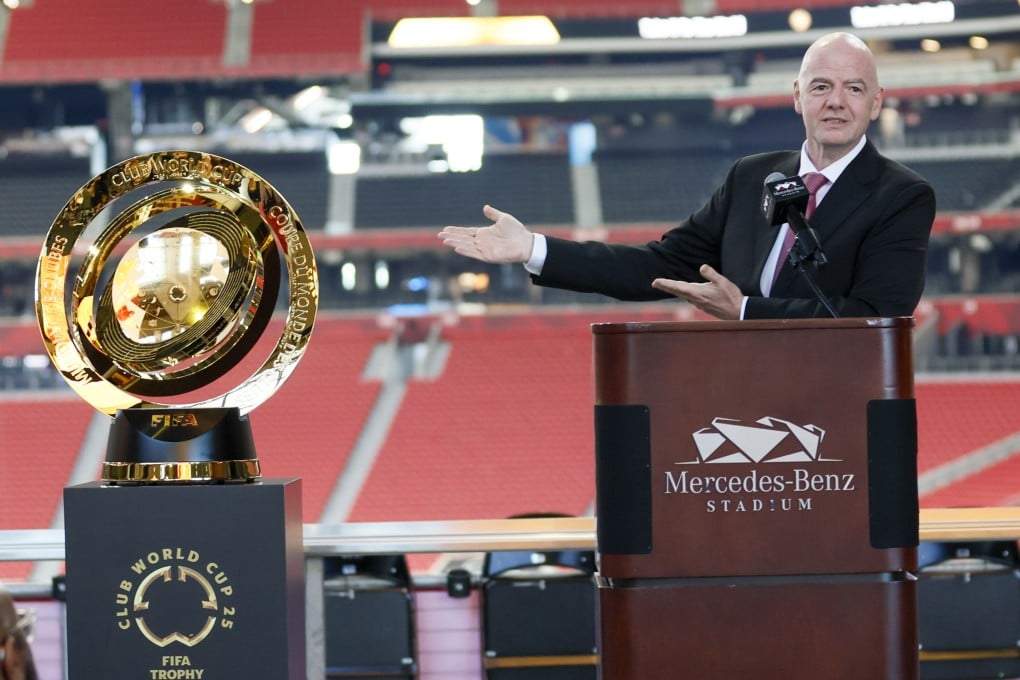 Fifa president Gianni Infantino with the Club World Cup trophy, which was held in Atlanta last year. Photo: AP