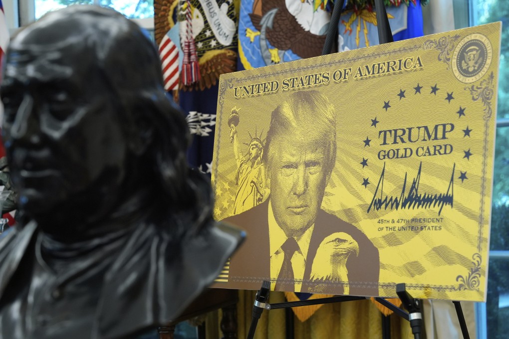 A poster showing the Trump Gold Card is pictured in the White House in September 2025. Photo: AP