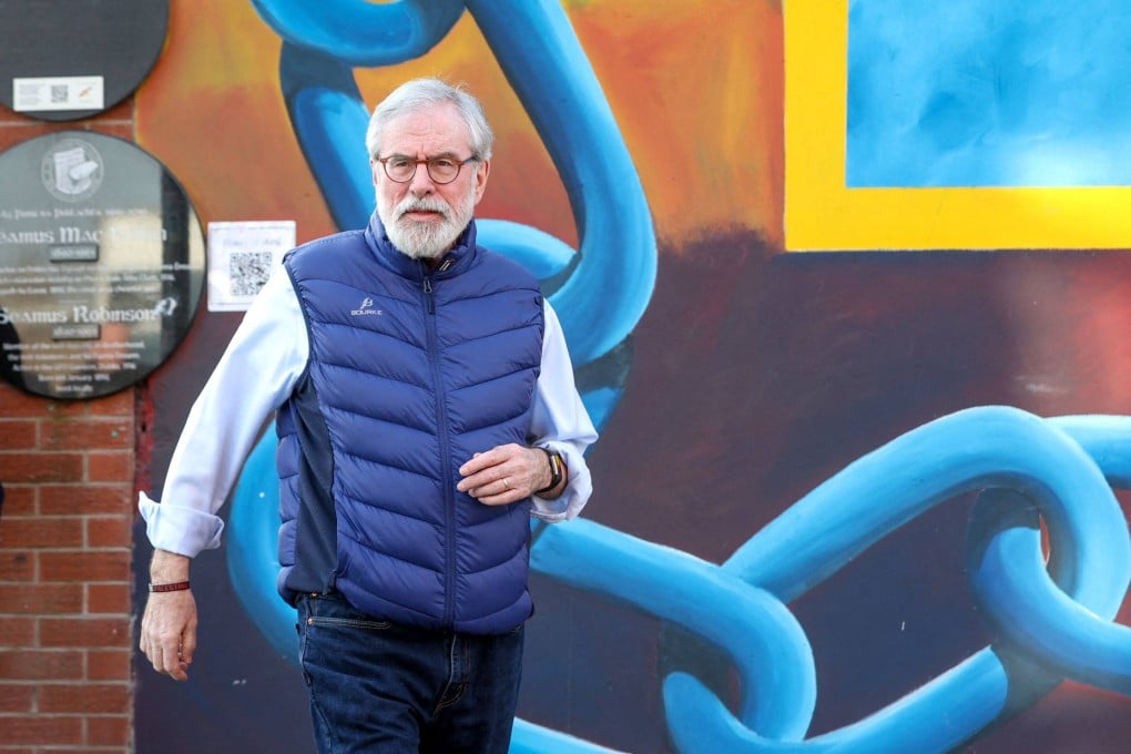 Former Irish republican leader Gerry Adams arrives for a press conference in Belfast on Friday. Photo: AFP